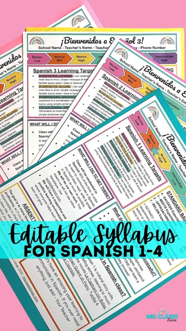 Editable Syllabus for Spanish 1, 2, 3 & 4 - Mis Clases Locas