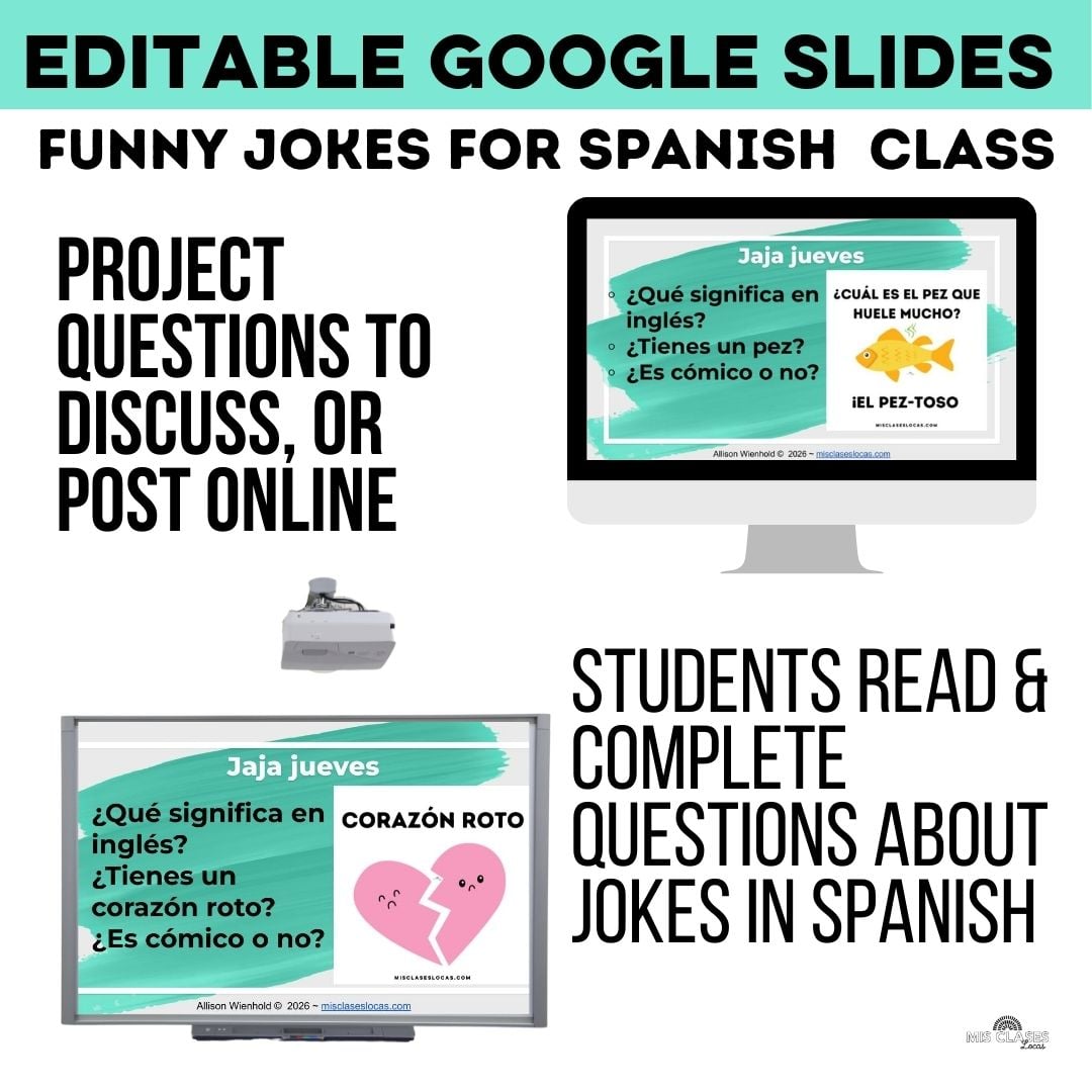 Jaja Jueves 2026 Spanish joke slides for Spanish class