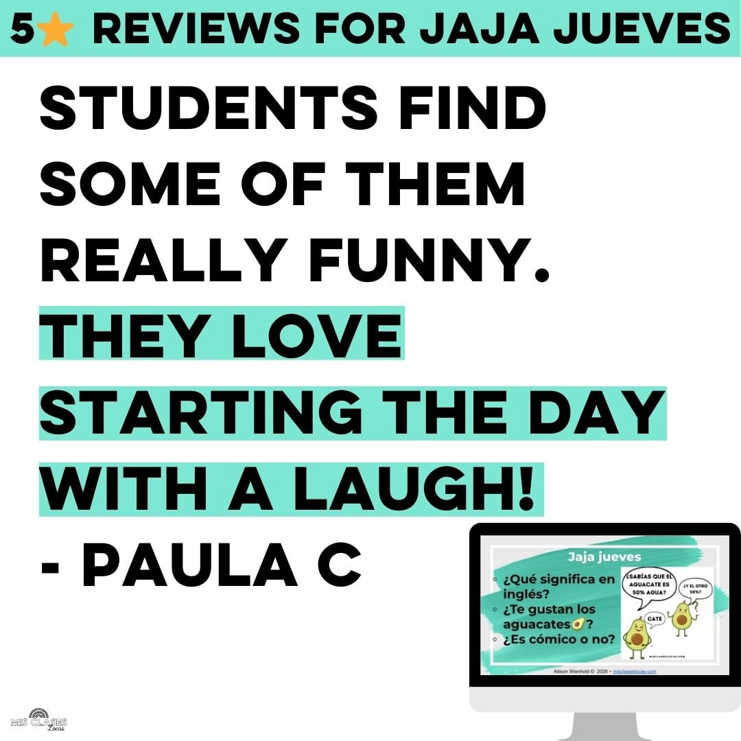 Jaja Jueves 2026 Spanish joke slides for Spanish class