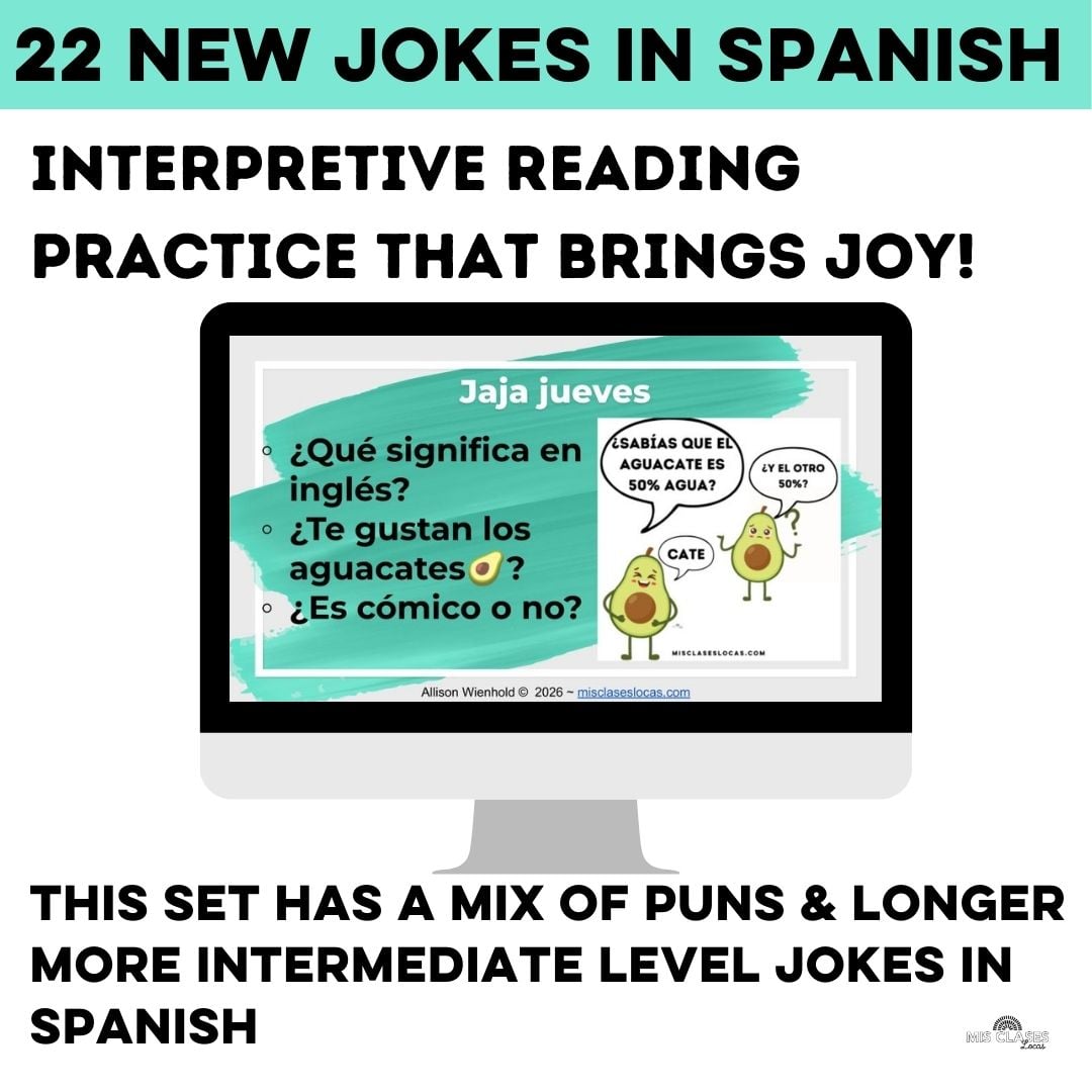 Jaja Jueves 2026 Spanish joke slides for Spanish class