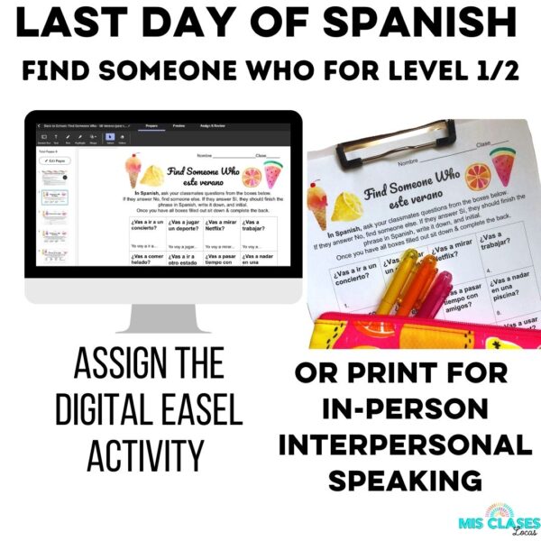 Last Day of Spanish Class Worksheet