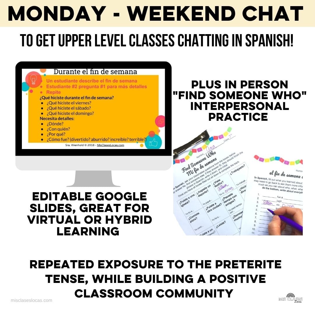 Para Empezar year of Spanish Class Routines with weekend chat from Mis Clases Locas