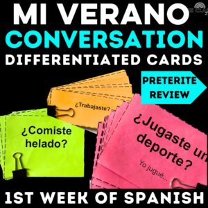 1st Day of Spanish Class Conversation Cards in Preterite