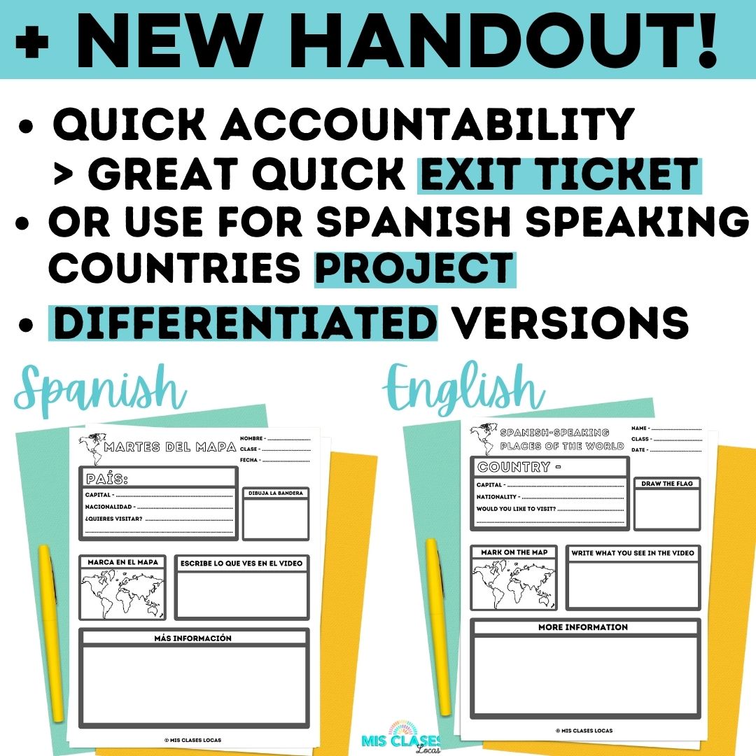 Martes de mapa handouts Spanish Speaking Countries Google Slide Bell Ringers from Mis Clases Locas