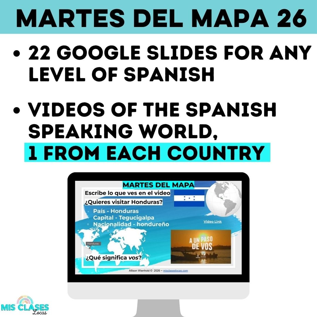Martes de mapa 2026 Spanish Speaking Countries Google Slide Bell Ringers from Mis Clases Locas