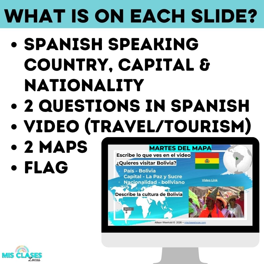Martes de mapa 2026 Spanish Speaking Countries Google Slide Bell Ringers from Mis Clases Locas