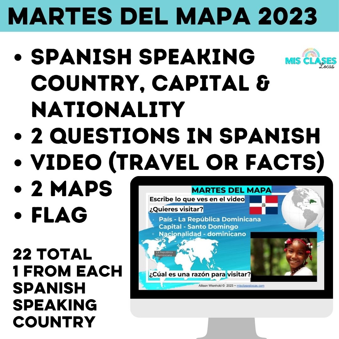Martes de mapa Bundle Spanish Speaking Countries Google Slide Bell Ringers from Mis Clases Locas