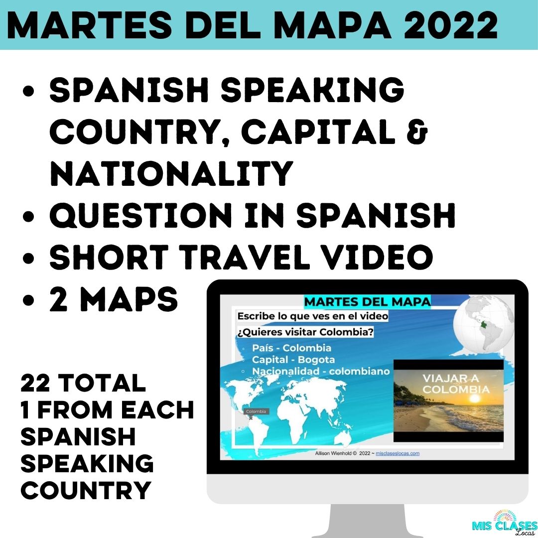 Martes de mapa Bundle Spanish Speaking Countries Google Slide Bell Ringers from Mis Clases Locas