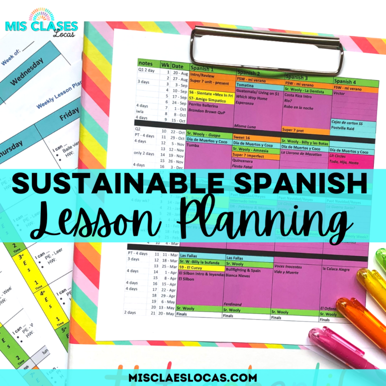 Sustainable Spanish Lesson Planning for many preps as a #deptof1 from Mis Clases Locas