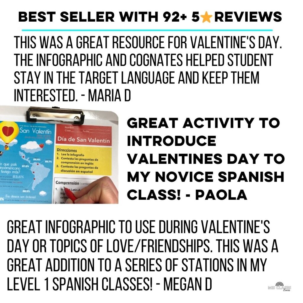 Valentine's Day Spanish Reading Comprehension - Mis Clases Locas