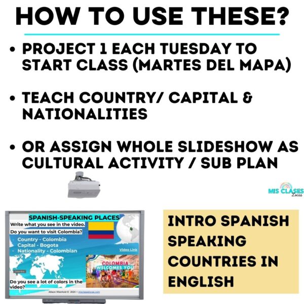 22 weekly Spanish-speaking countries culture bell ringers in English