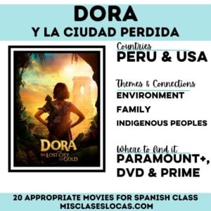 Dora movie in Spanish class from Mis Clases Locas