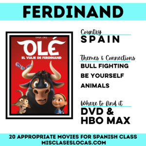 Ferdinand Movie Guide for Spanish class from Mis Clases Locas