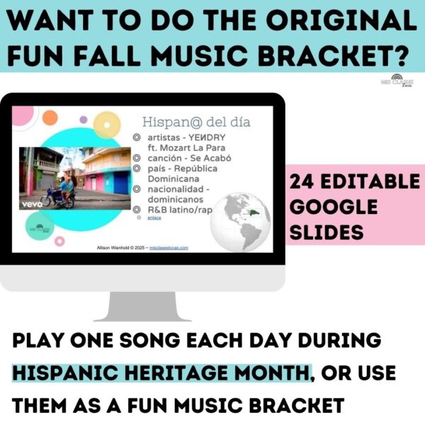 NEW Hispanic Heritage Music Bracket 2025 for Spanish class from Mis Clases Locas